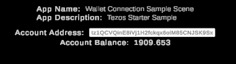 The WalletConnection scene with a connected account